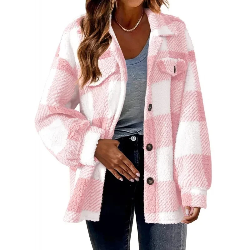 Ceylan Women's Fleece Oversized Plaid Shacket - Image 4