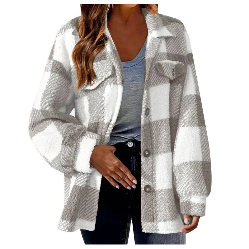 Ceylan Women's Fleece Oversized Plaid Shacket - Image 5