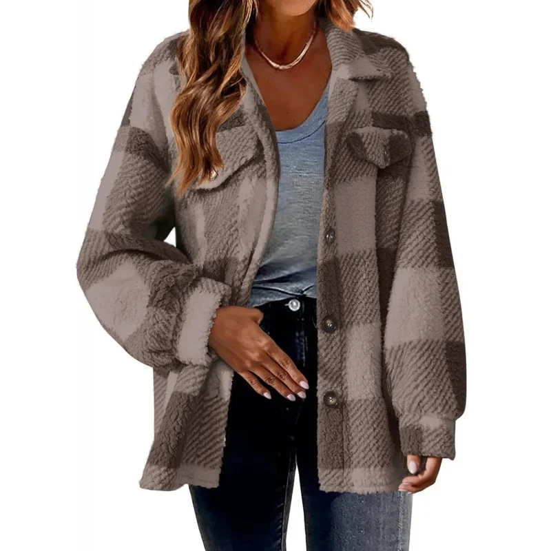 Ceylan Women's Fleece Oversized Plaid Shacket - Image 6