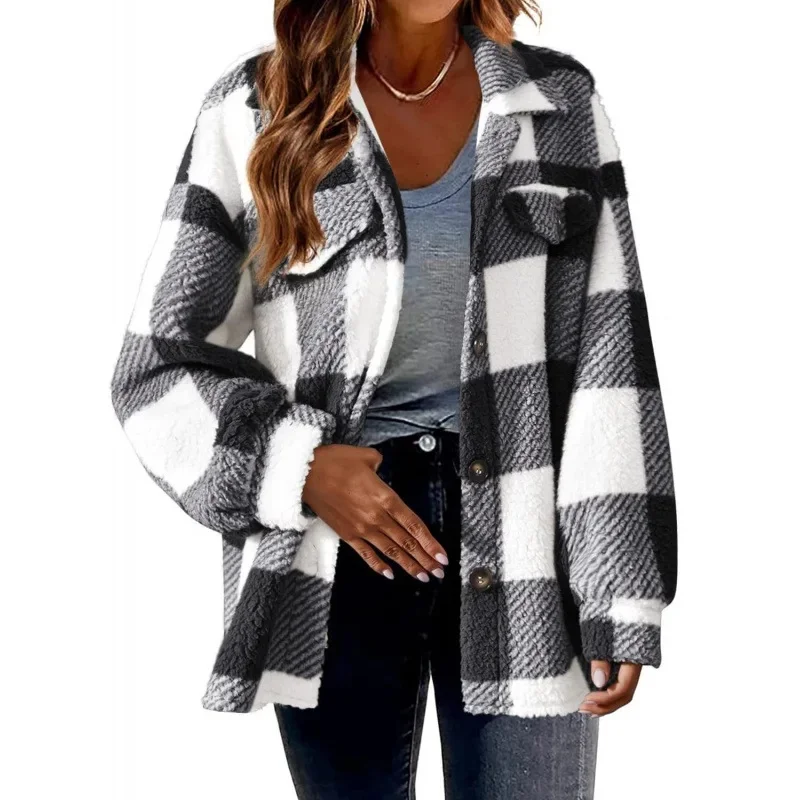 Ceylan Women's Fleece Oversized Plaid Shacket - Image 7