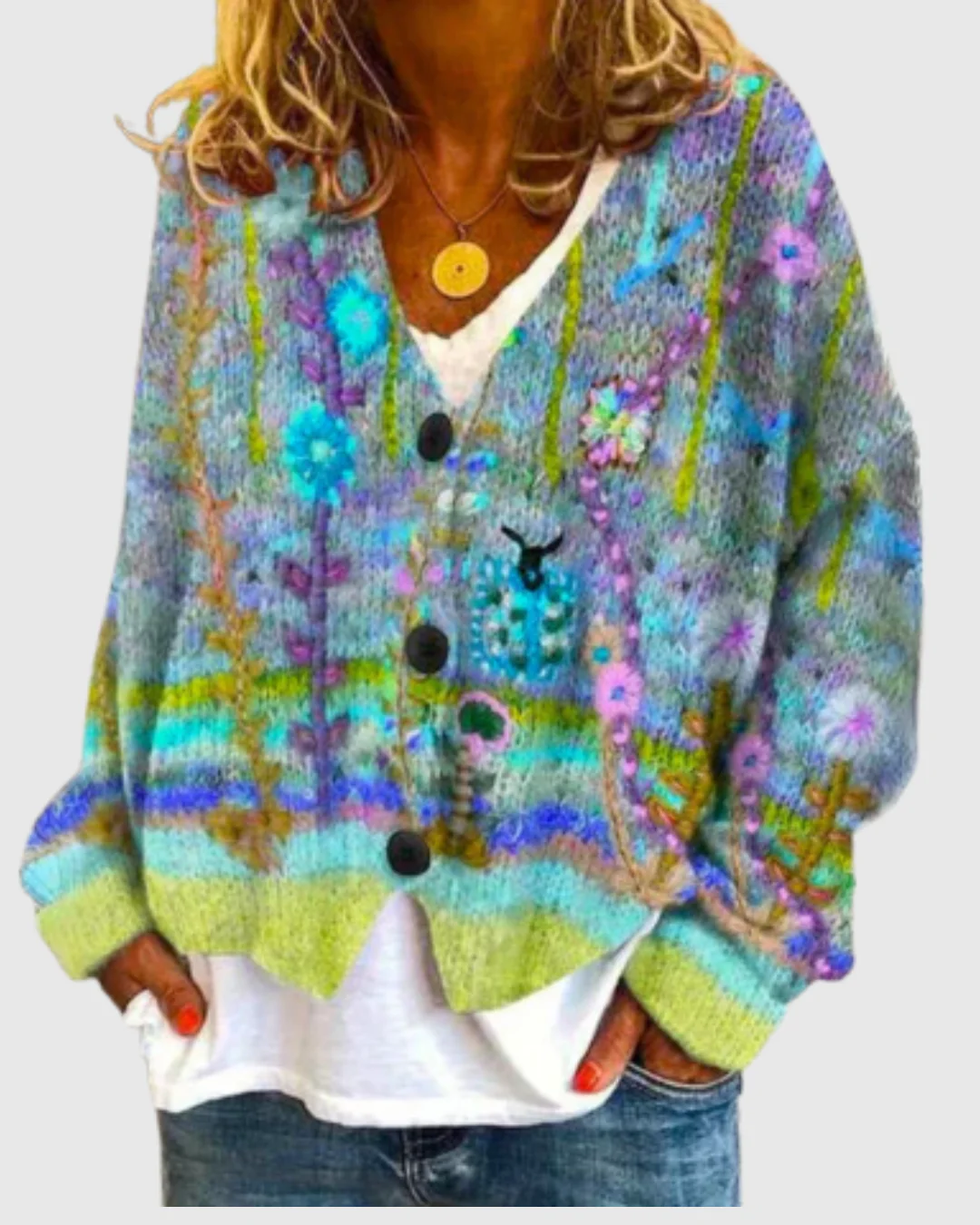 Ceylan Women's Floral Embroidered Chunky Knit Cardigan - Image 3