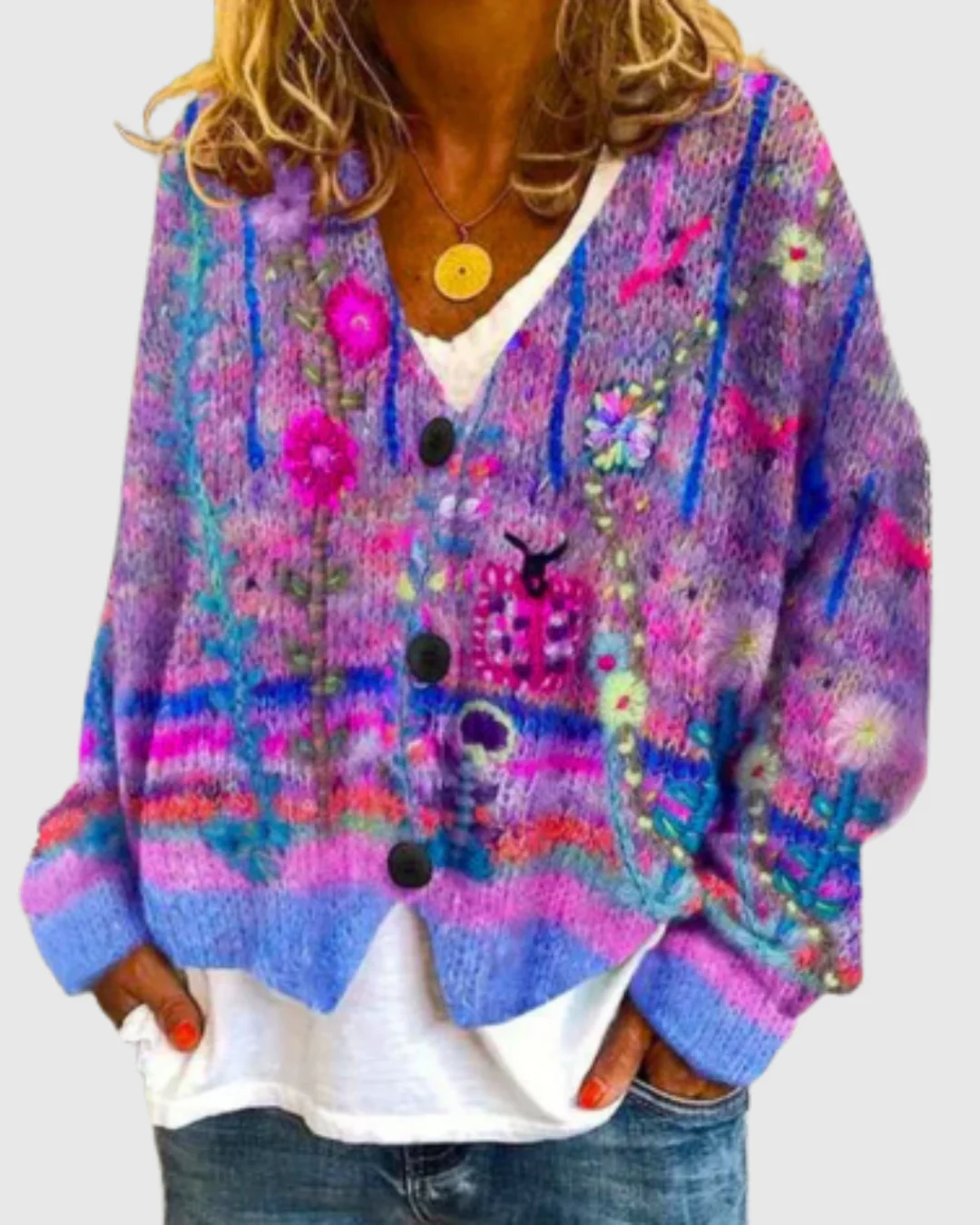 Ceylan Women's Floral Embroidered Chunky Knit Cardigan - Image 5