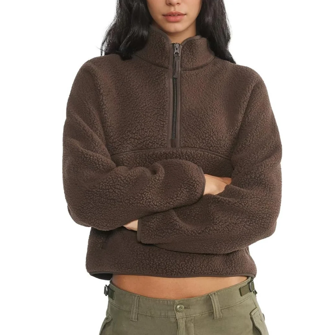 Ceylan Women's Half Zip Fleece Pullover High Pile Thermal Sweater - Image 7