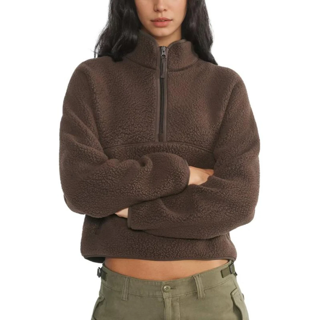 Ceylan Women's Half Zip Fleece Pullover High Pile Thermal Sweater - Image 9