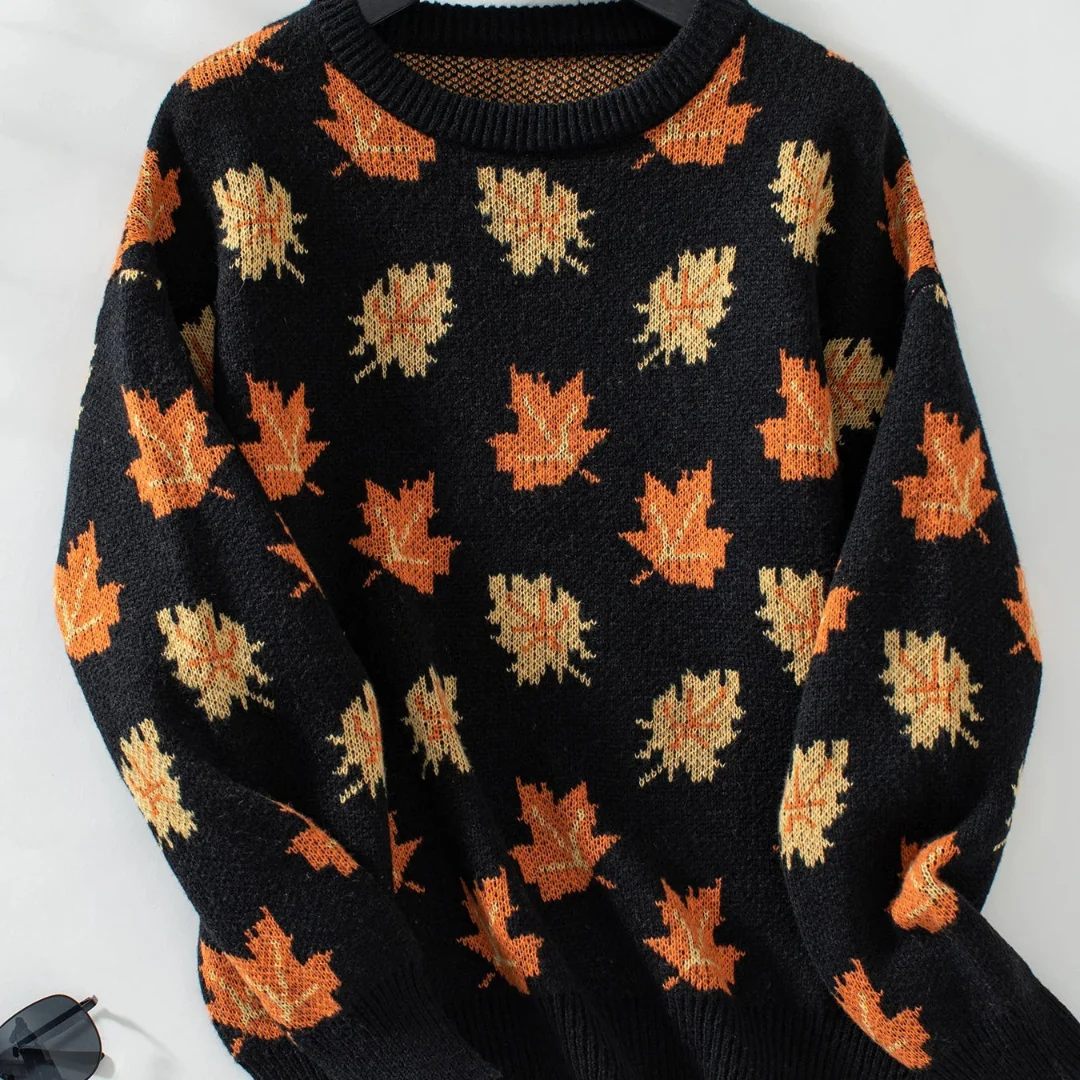 Ceylan Women's Knit Sweater Autumn Leaf Pattern - Image 10