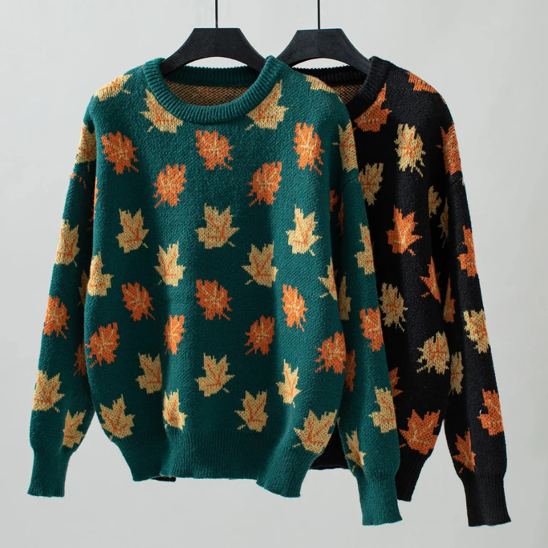 Ceylan Women's Knit Sweater Autumn Leaf Pattern - Image 11