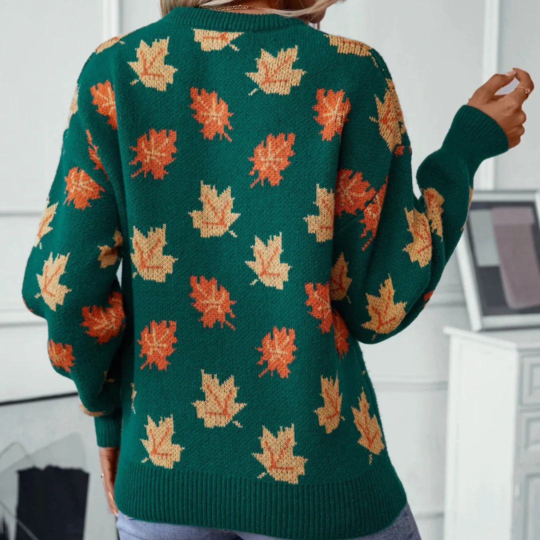 Ceylan Women's Knit Sweater Autumn Leaf Pattern - Image 3