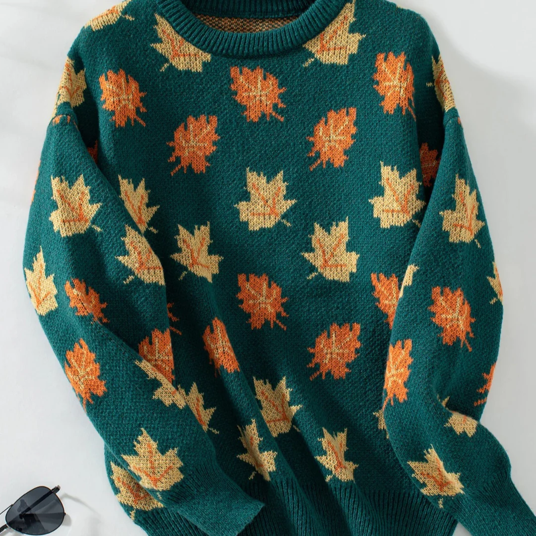 Ceylan Women's Knit Sweater Autumn Leaf Pattern - Image 9