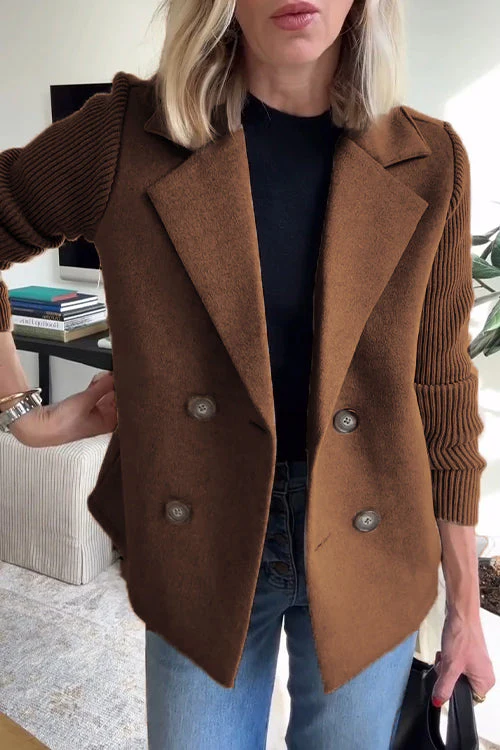 Ceylan Women's Lapel Coat Patchwork Sleeve Button Detail - Image 10