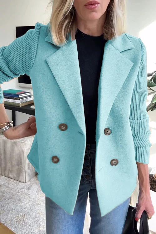 Ceylan Women's Lapel Coat Patchwork Sleeve Button Detail - Image 11
