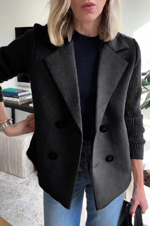 Ceylan Women's Lapel Coat Patchwork Sleeve Button Detail - Image 4