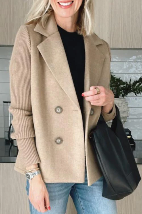Ceylan Women's Lapel Coat Patchwork Sleeve Button Detail - Image 5