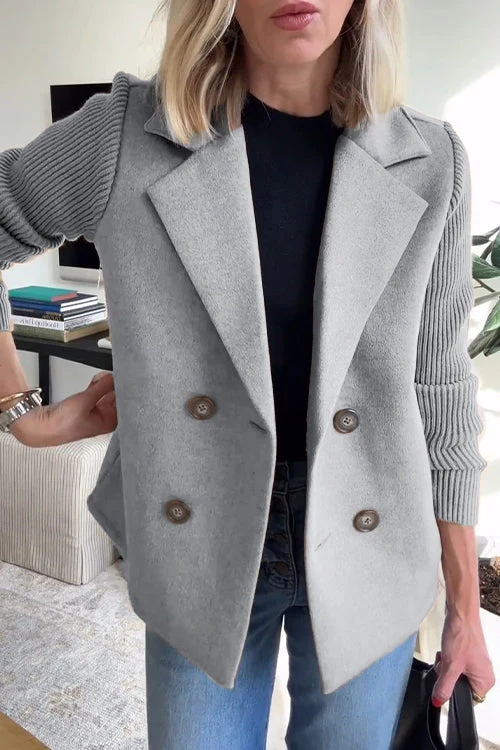 Ceylan Women's Lapel Coat Patchwork Sleeve Button Detail - Image 6