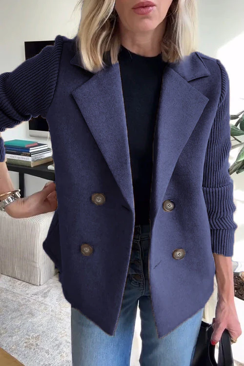 Ceylan Women's Lapel Coat Patchwork Sleeve Button Detail - Image 7