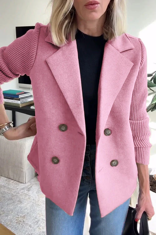 Ceylan Women's Lapel Coat Patchwork Sleeve Button Detail - Image 8