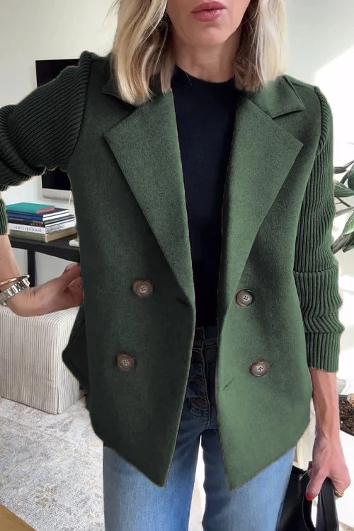Ceylan Women's Lapel Coat Patchwork Sleeve Button Detail - Image 9