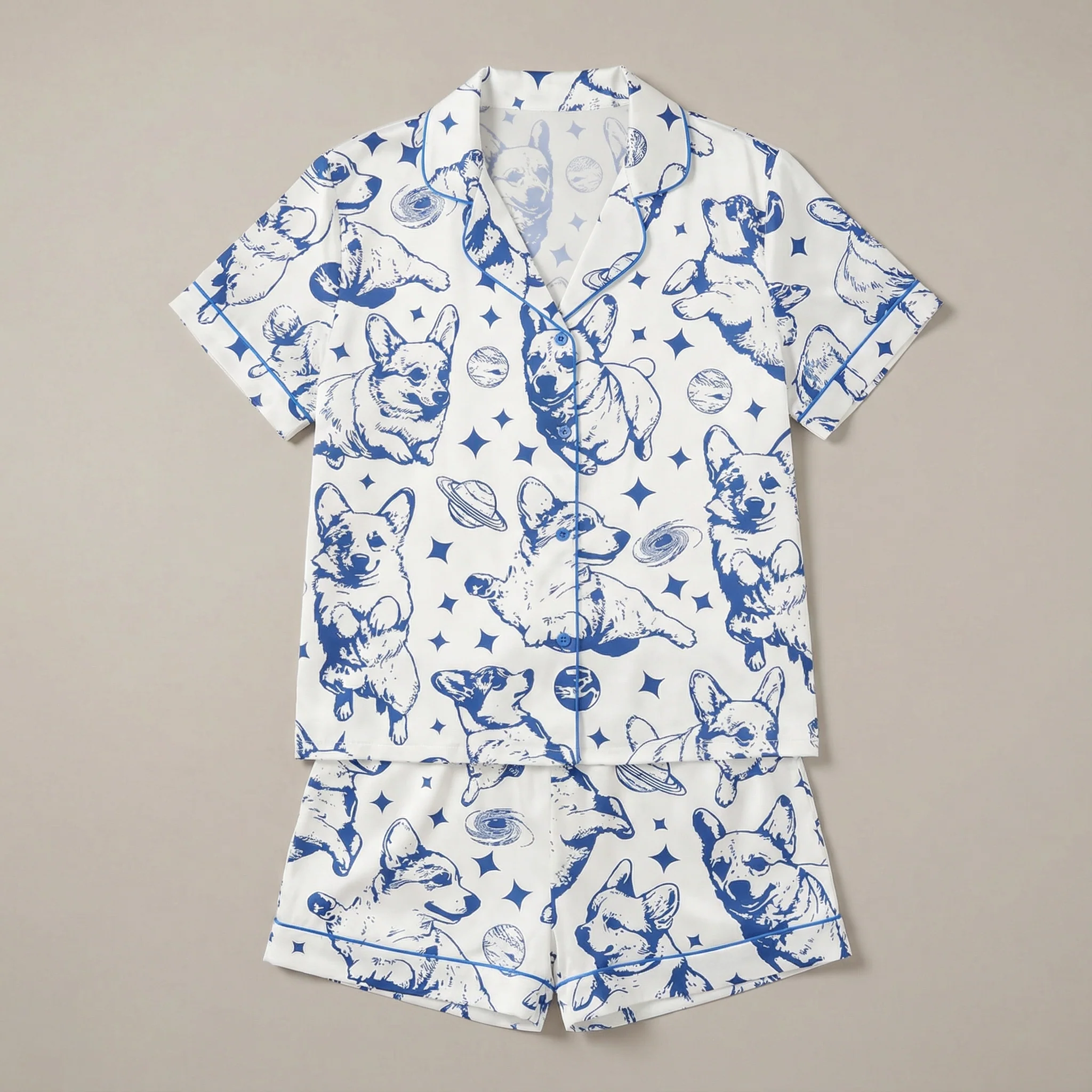 Ceylan Women's Pajama Set Short Sleeve Corgi Print - Image 3