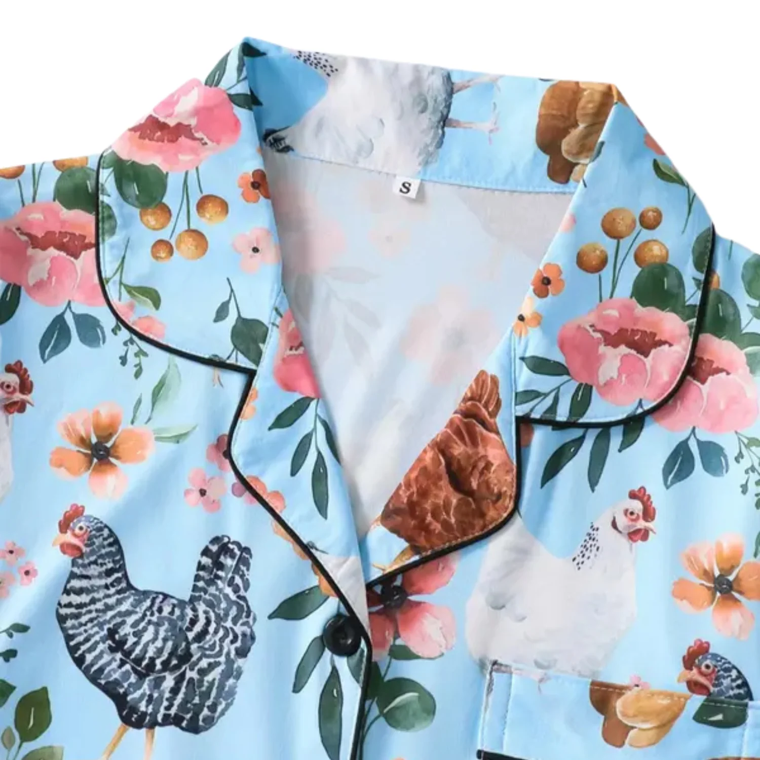 Ceylan Women's Pajama Set: Whimsical Floral Chicken Print - Image 5