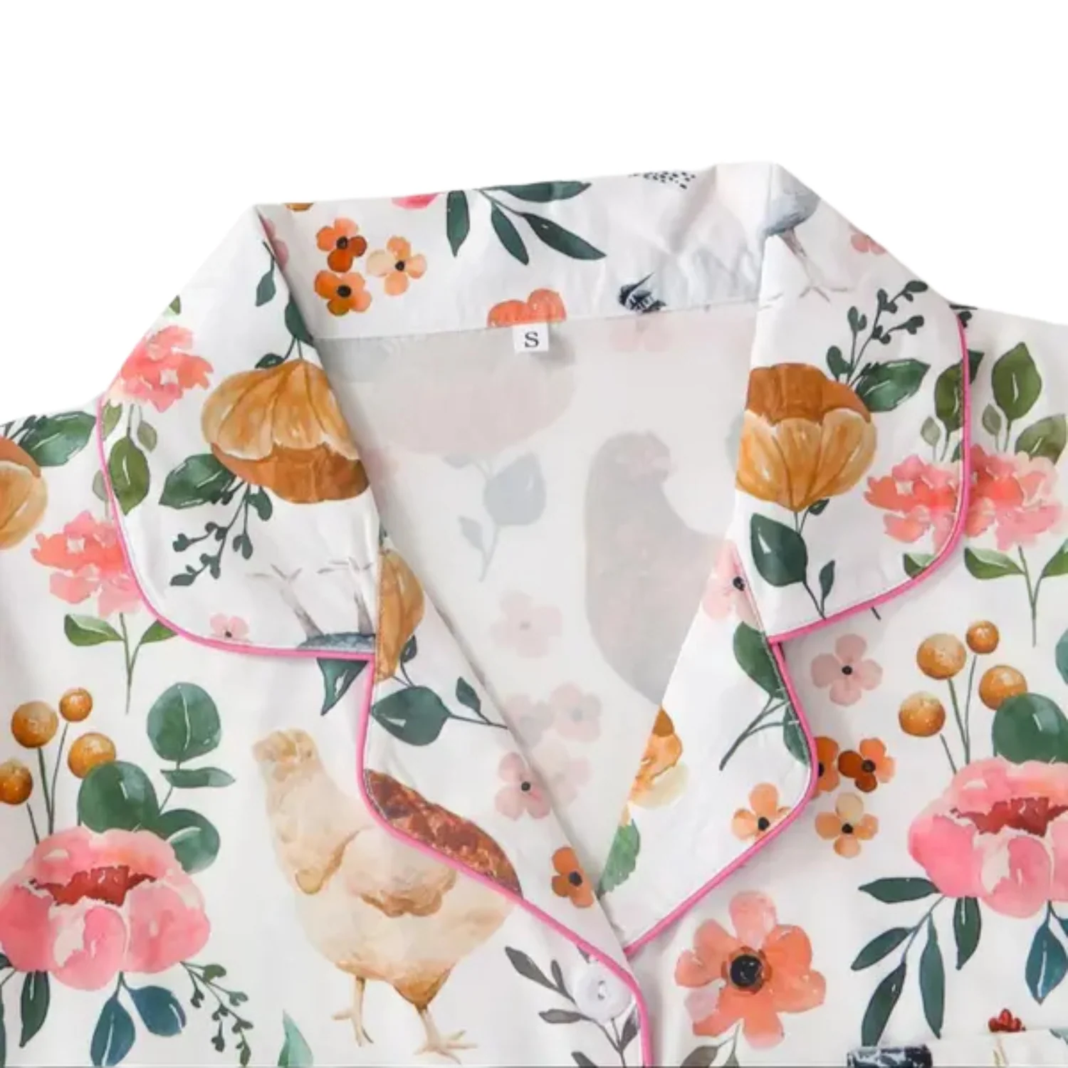 Ceylan Women's Pajama Set: Whimsical Floral Chicken Print - Image 6