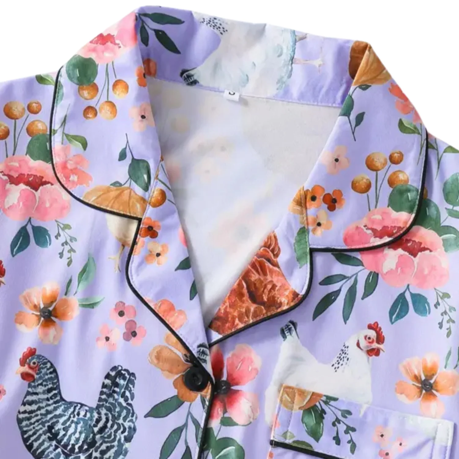 Ceylan Women's Pajama Set: Whimsical Floral Chicken Print - Image 7