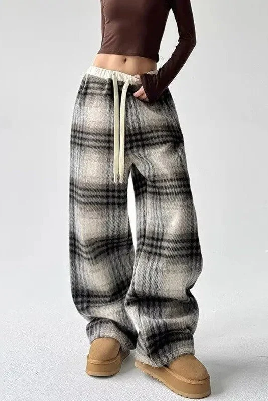 Ceylan Women's Plaid Flannel Pants Oversized Baggy Fit - Image 2