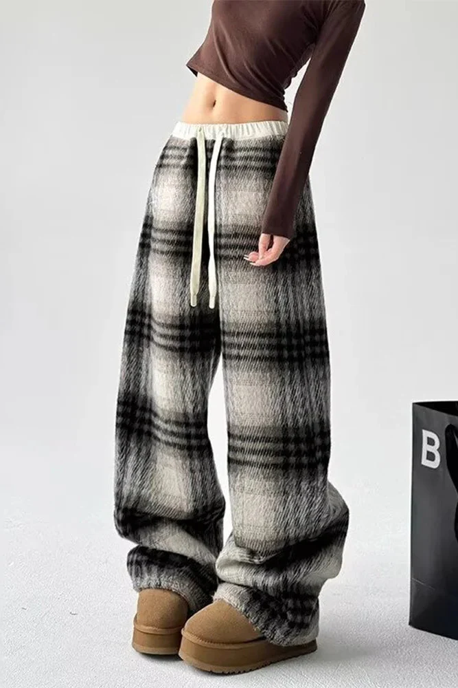 Ceylan Women's Plaid Flannel Pants Oversized Baggy Fit - Image 3
