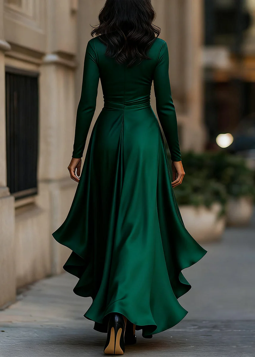 Ceylan Women's Satin Wrap Dress High Low Ruffle Detail - Image 12