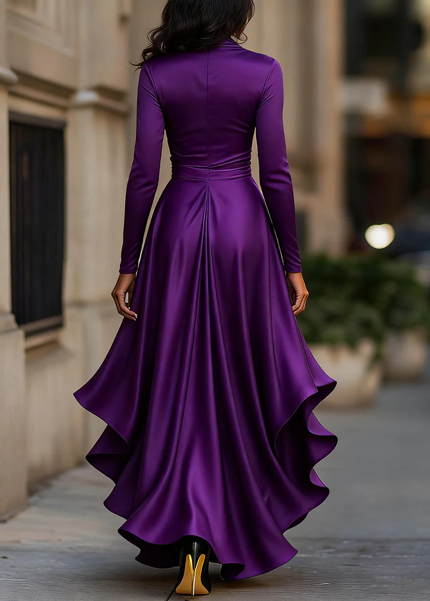 Ceylan Women's Satin Wrap Dress High Low Ruffle Detail - Image 13