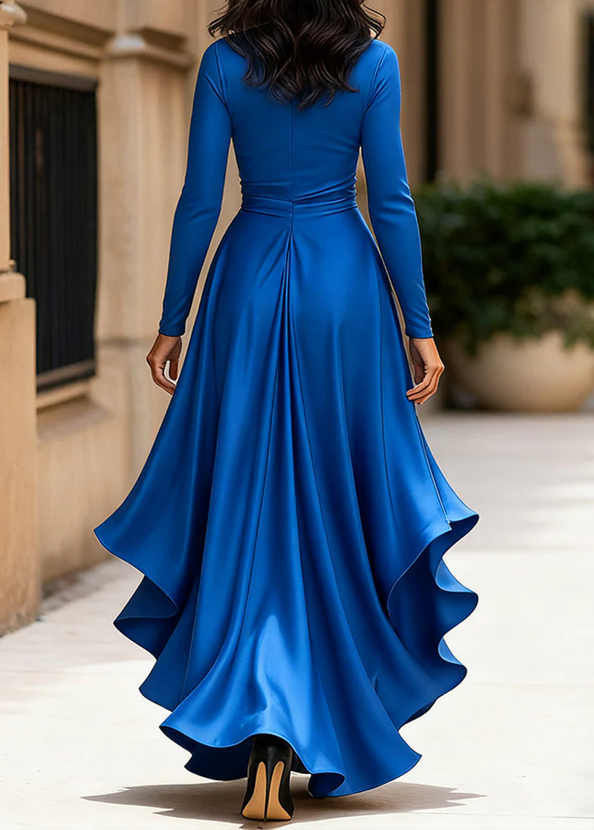 Ceylan Women's Satin Wrap Dress High Low Ruffle Detail - Image 14