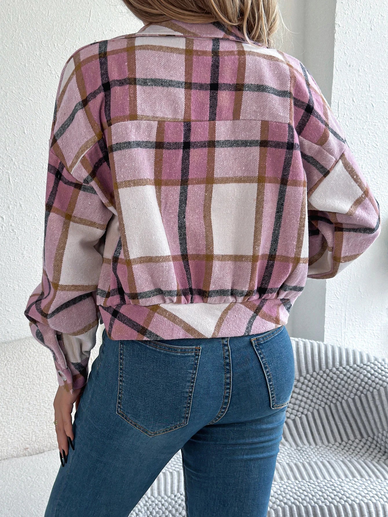 Ceylan Women's Shacket Cropped Plaid Flannel Shirt Jacket - Image 10