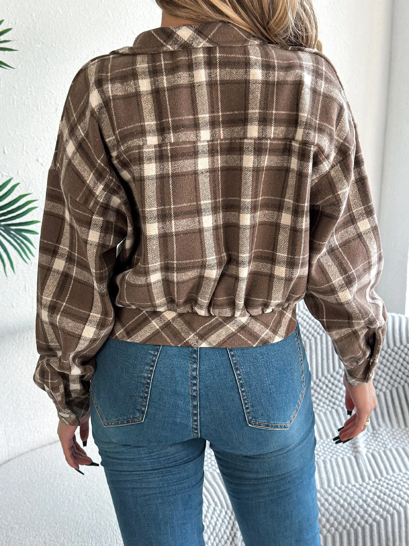Ceylan Women's Shacket Cropped Plaid Flannel Shirt Jacket - Image 11