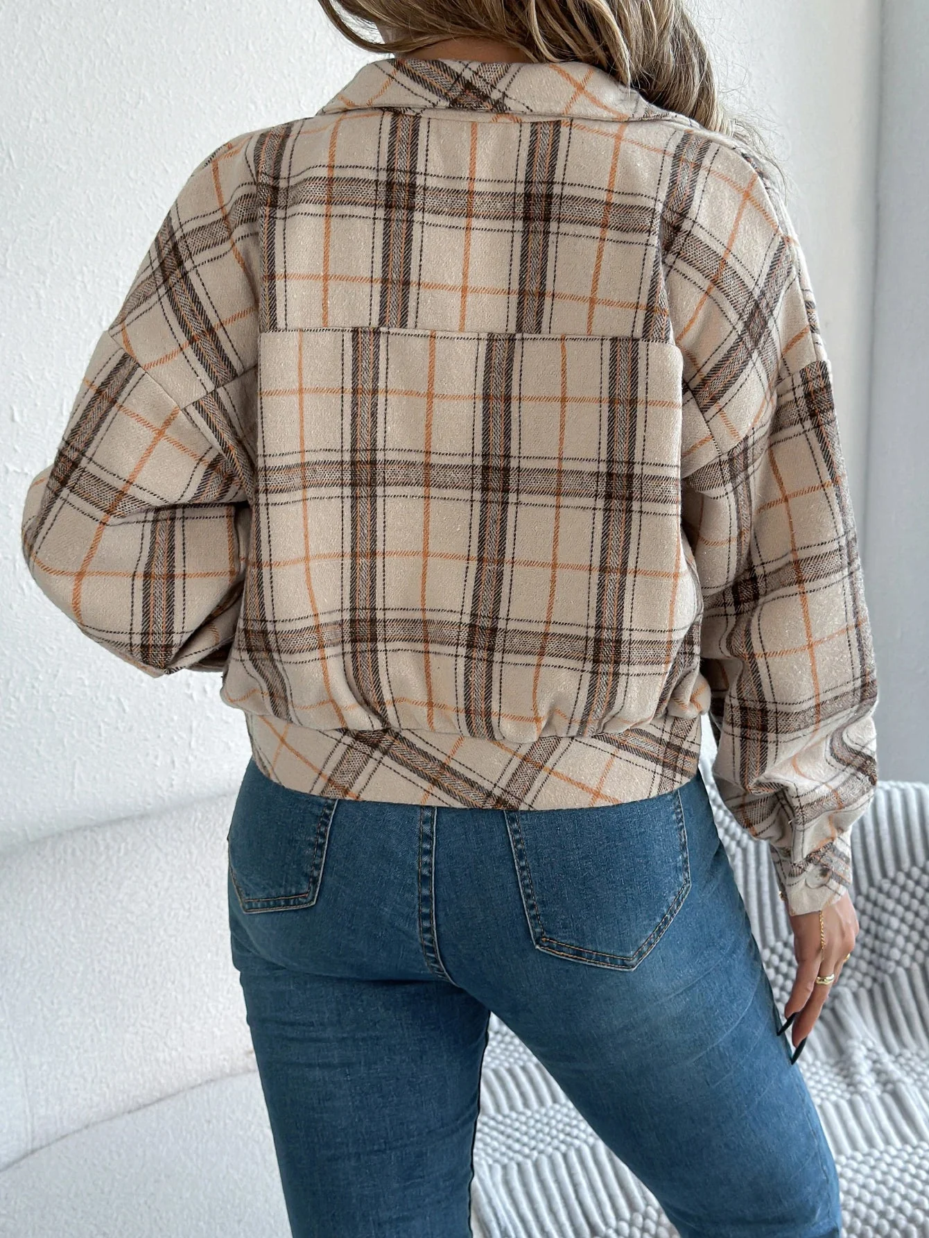 Ceylan Women's Shacket Cropped Plaid Flannel Shirt Jacket - Image 8