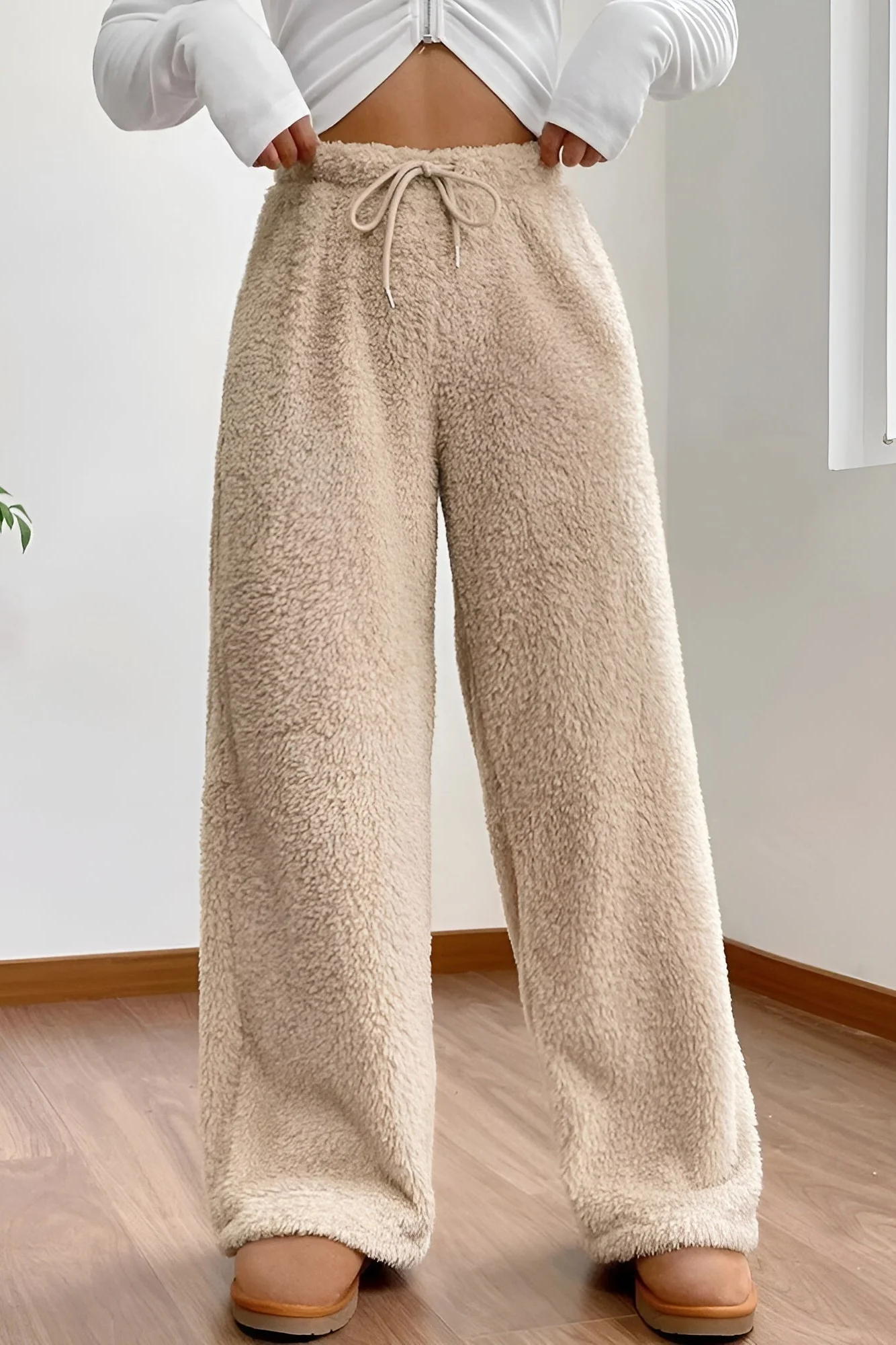 Ceylan Women's Sherpa Fleece Wide Leg Pants Cozy Lounge - Image 3