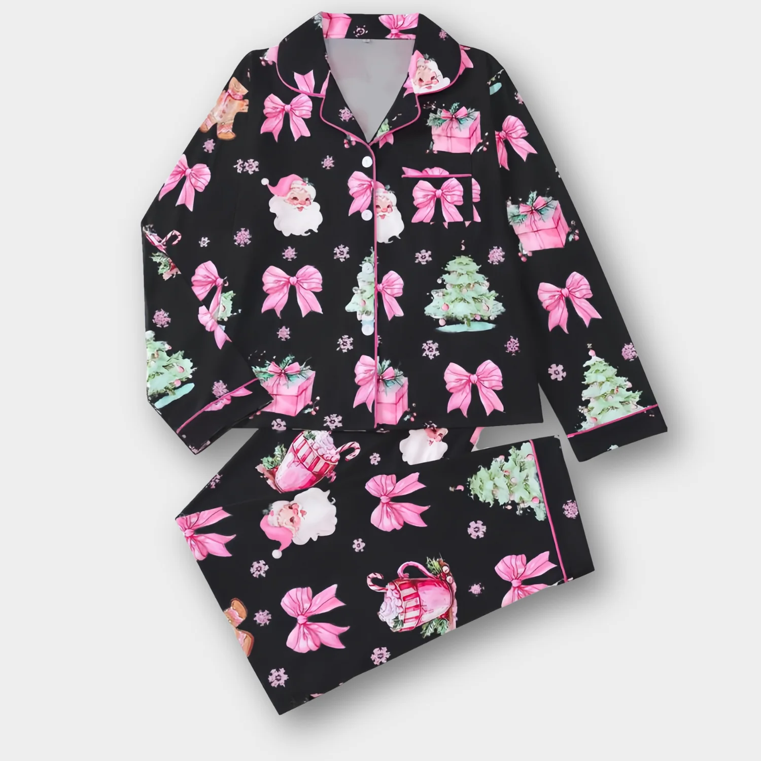 Ceylan Women's Short-Sleeve Satin Holiday Pajama Set - Image 10