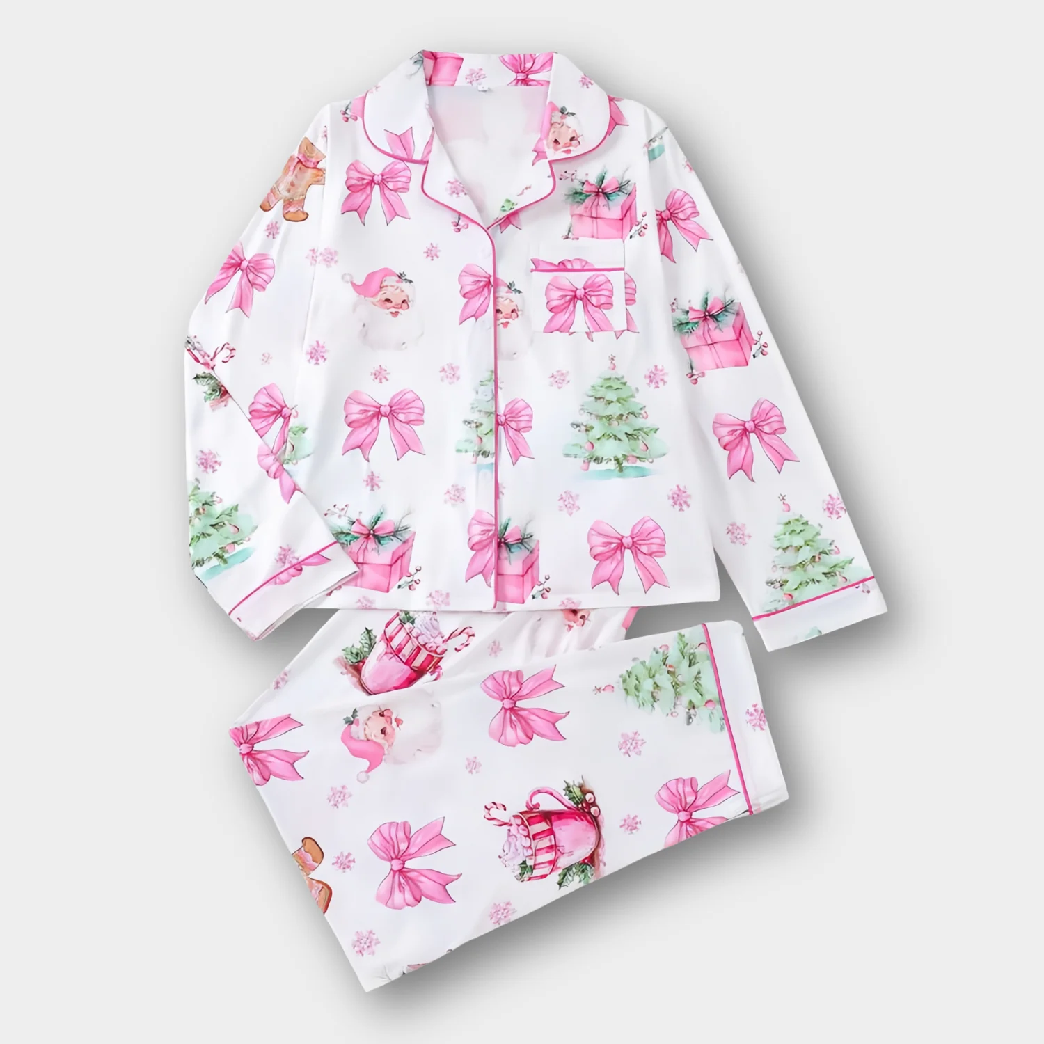 Ceylan Women's Short-Sleeve Satin Holiday Pajama Set - Image 13