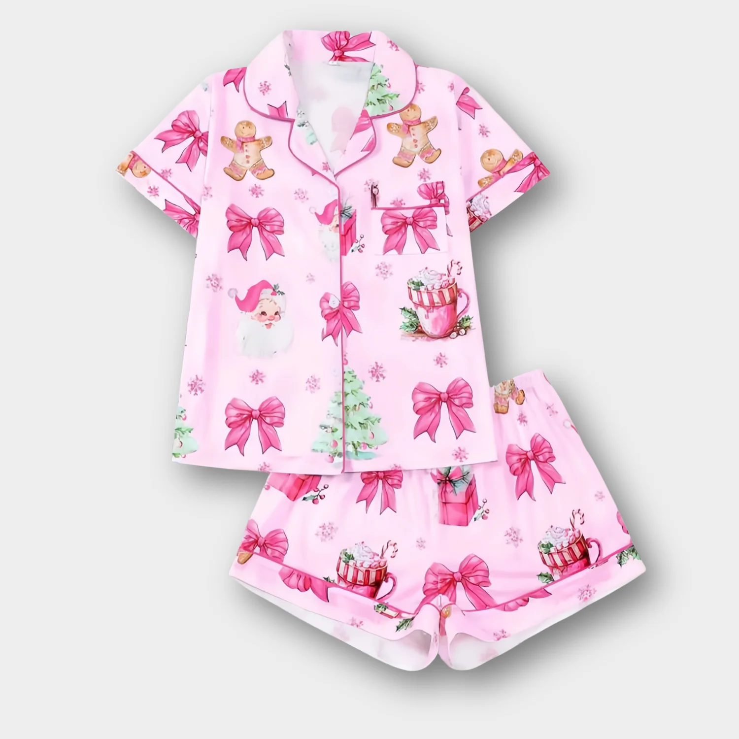 Ceylan Women's Short-Sleeve Satin Holiday Pajama Set - Image 3