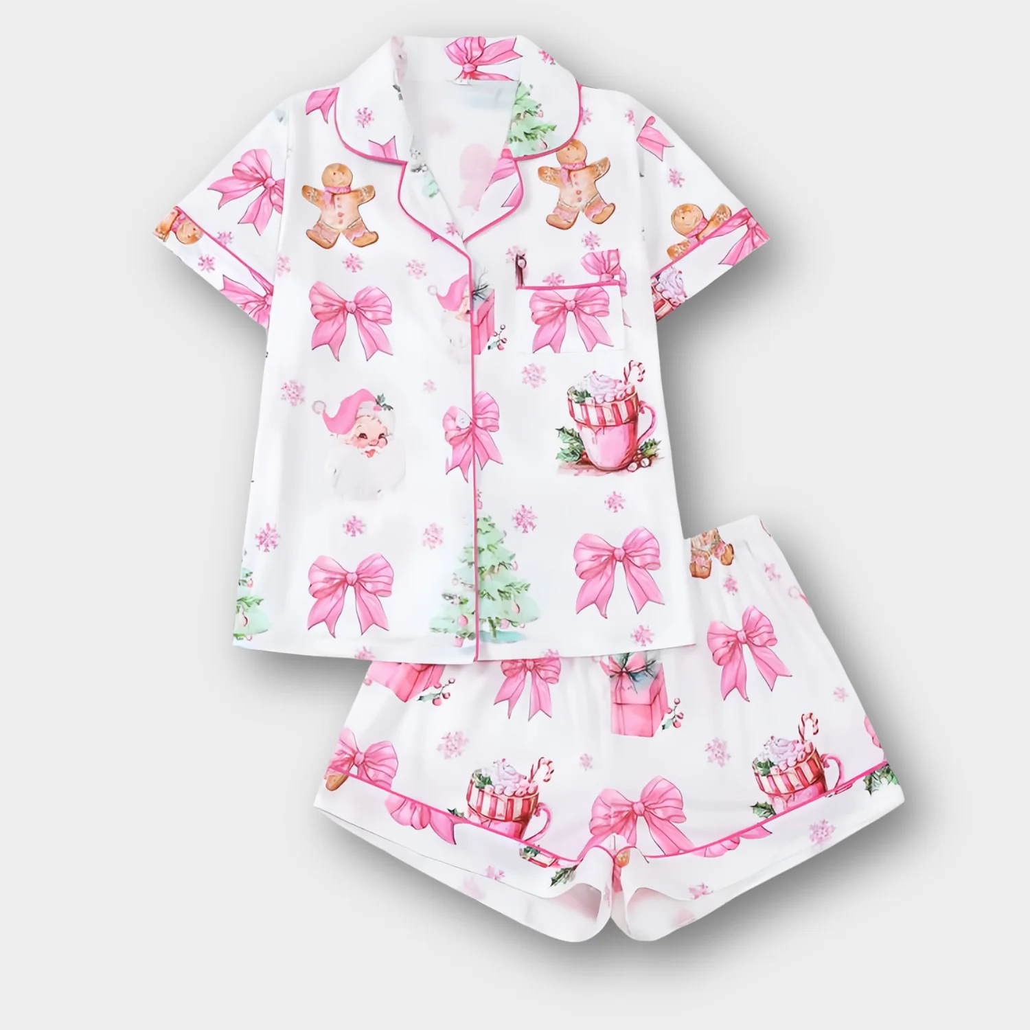 Ceylan Women's Short-Sleeve Satin Holiday Pajama Set - Image 4