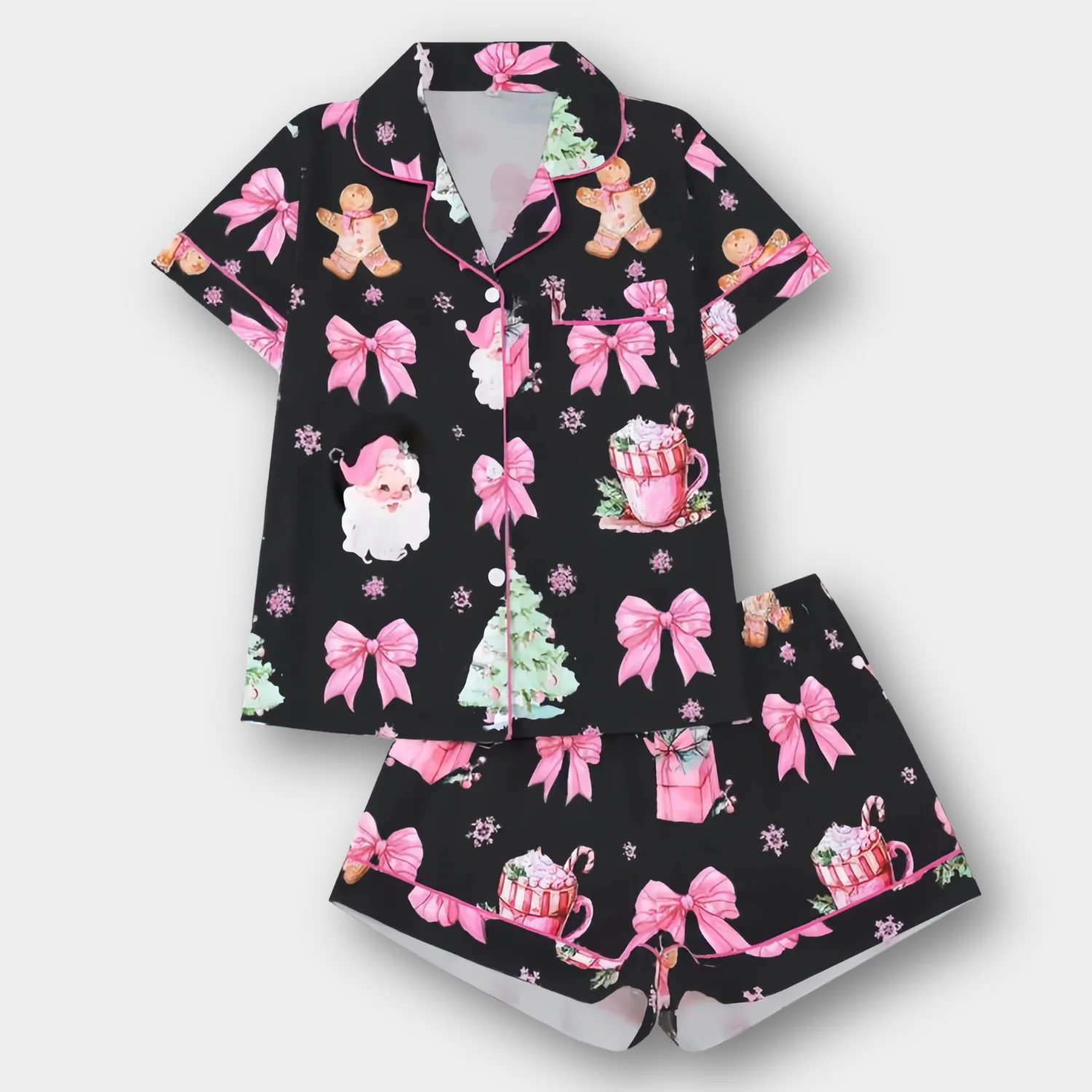 Ceylan Women's Short-Sleeve Satin Holiday Pajama Set - Image 5
