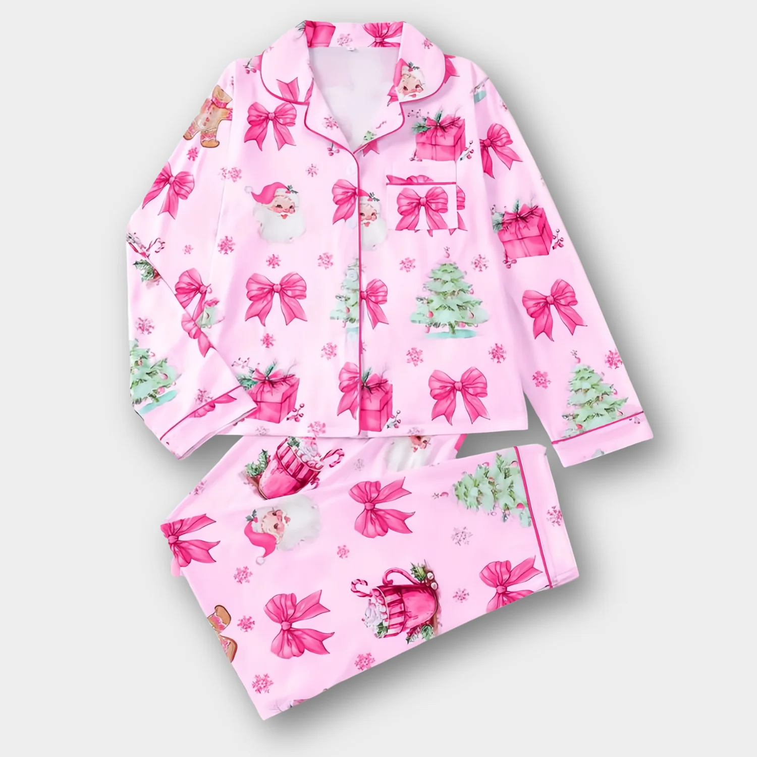 Ceylan Women's Short-Sleeve Satin Holiday Pajama Set - Image 8