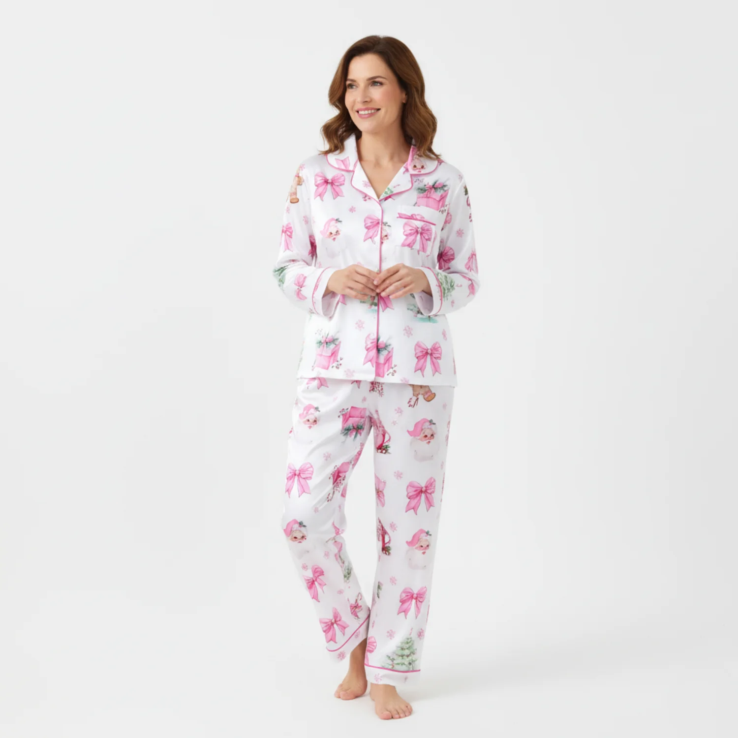 Ceylan Women's Short-Sleeve Satin Holiday Pajama Set - Image 9