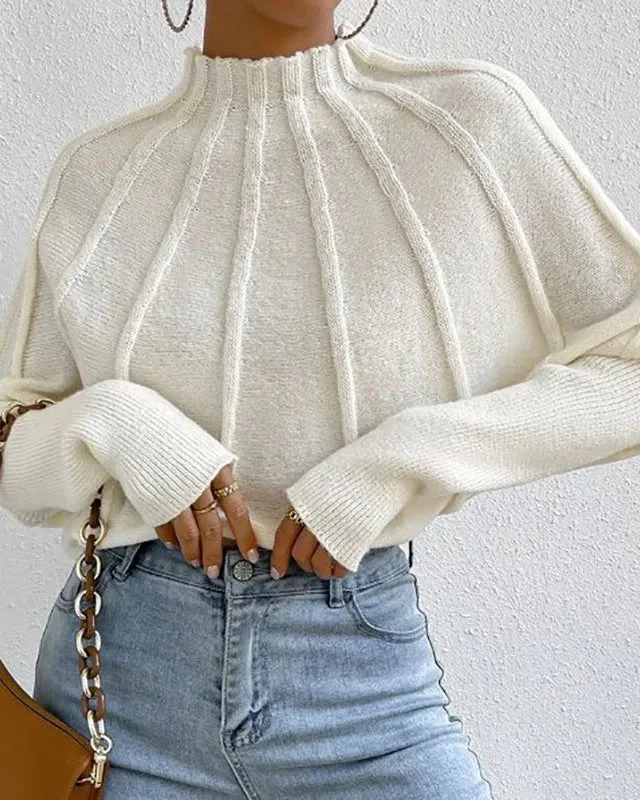 Ceylan Women's Sweater Cropped Textured High Neck Pullover - Image 2