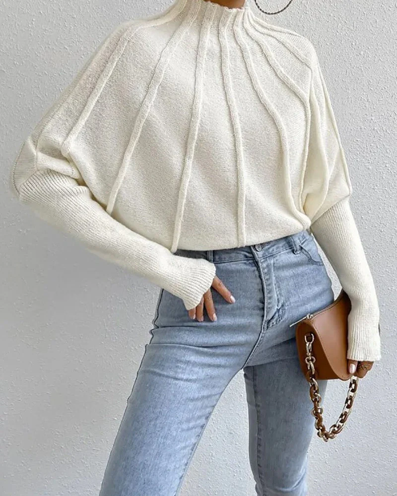 Ceylan Women's Sweater Cropped Textured High Neck Pullover - Image 5