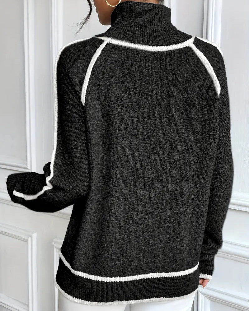 Ceylan Women's Sweater, Oversized Contrast Turtleneck - Image 10