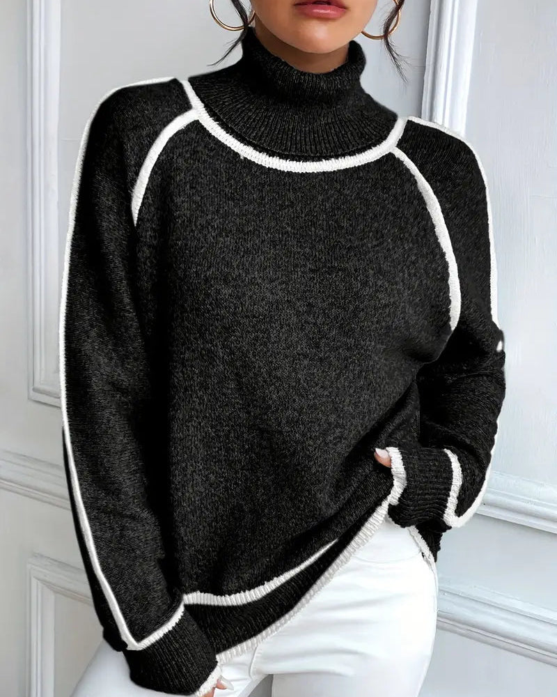 Ceylan Women's Sweater, Oversized Contrast Turtleneck - Image 11