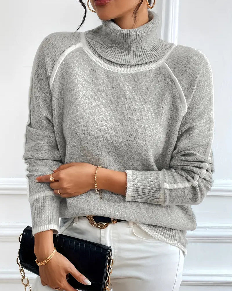 Ceylan Women's Sweater, Oversized Contrast Turtleneck - Image 3