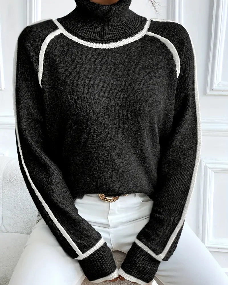 Ceylan Women's Sweater, Oversized Contrast Turtleneck - Image 4