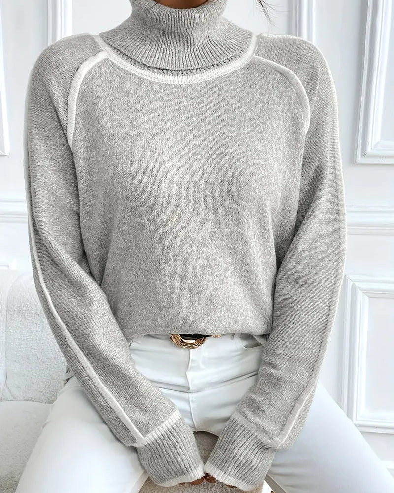 Ceylan Women's Sweater, Oversized Contrast Turtleneck - Image 6
