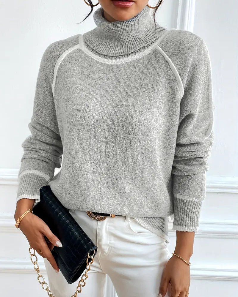 Ceylan Women's Sweater, Oversized Contrast Turtleneck - Image 8