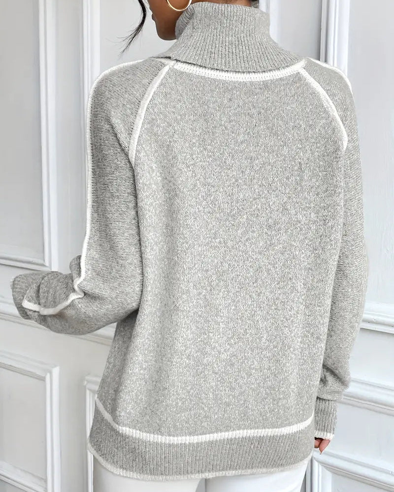 Ceylan Women's Sweater, Oversized Contrast Turtleneck - Image 9