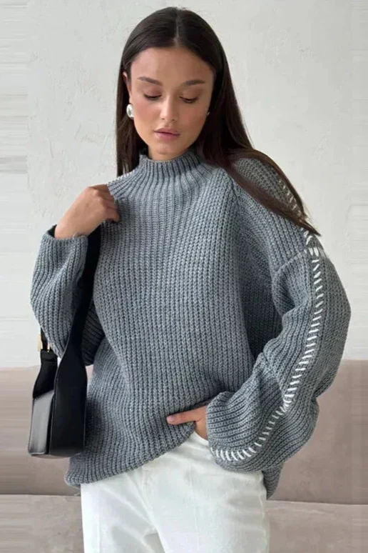 Ceylan Women's Sweater, Oversized Ribbed Stitch Detail - Image 3